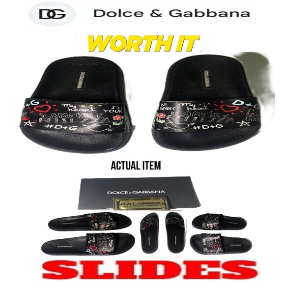 🛑DOLCE & GABBANA Designer ➕ SLIDES My Heart SANDALS Graffiti SHOES 💸BUY NOW‼️ - Picture 1 of 16